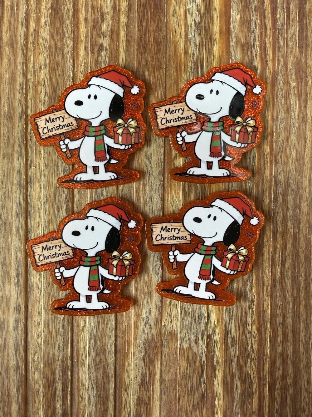4 Pc Merry Christmas Snoopy Acrylic Flatbacks